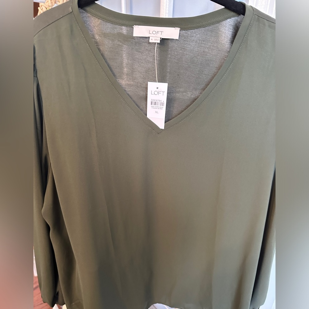 LOFT Olive Green Long Sleeve Blouse NWT